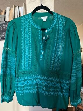 Sundance Teal Embroidered Peasant Blouse